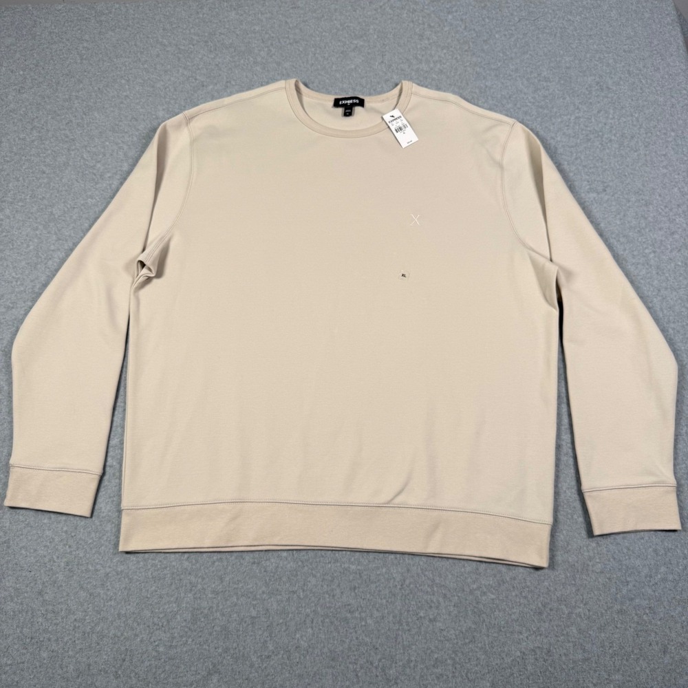 Express Mens Tan Beige Crew Neck Sweatshirt XL NWT Cotton Blend Pullover